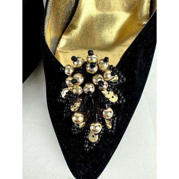 The Touch of Nina 90's Vintage Velvet Pumps with Beaded Toes High Heel - Picture 5 of 8